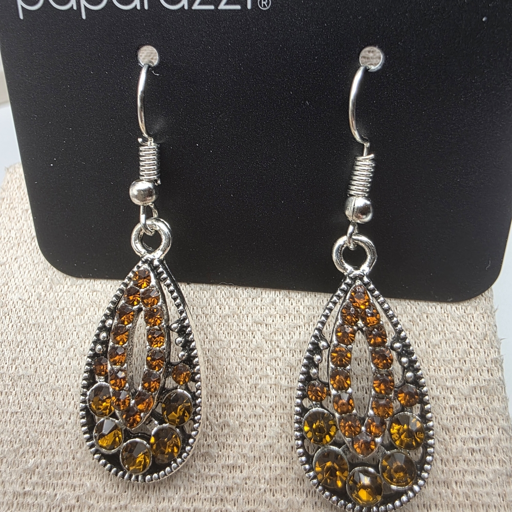 Paparazzi Silver and Amber Teardrop Earrings (772)
